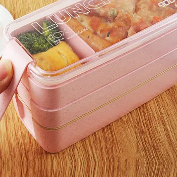 

900ml 3 Layers Bento Box Eco-Friendly Food Container Wheat Straw Microwavable Lunchbox 2019 New style YHJ102202