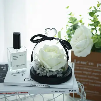 

Eternal Real Love Rose with Glass Cover Ornaments Mother Valentines Day Gift Home Personality Delicate Decoration