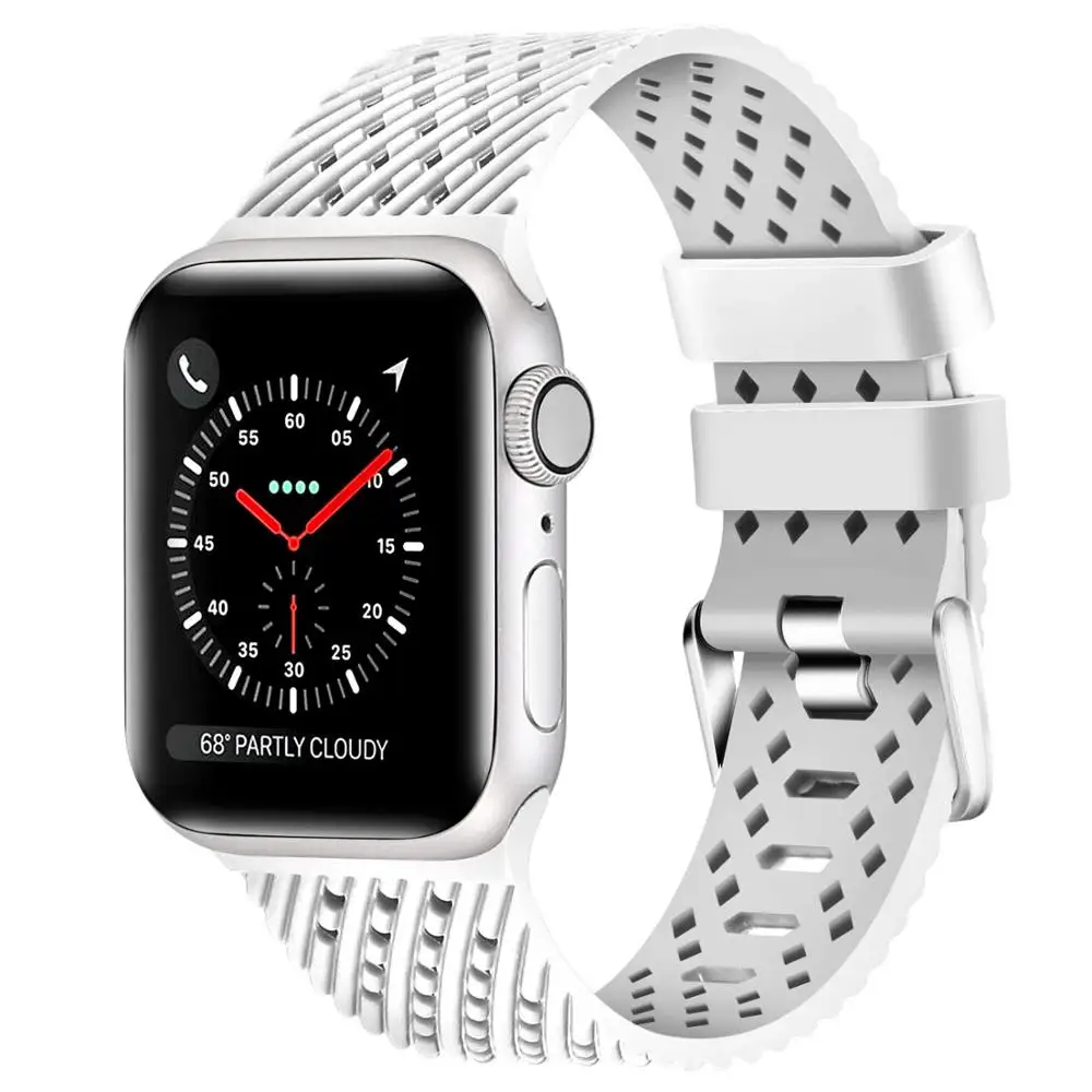 Силиконовый ремешок для Apple watch 5 ремешок 44 мм 40 мм iwatch ремешок 38 мм 42 мм ромбический узор ремешок для часов Браслет Apple watch 4 3 2 1 38 - Цвет ремешка: white