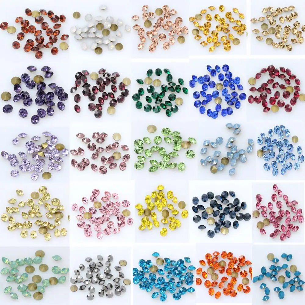 1440P SS2/3/4/5/6/8 Round Facet Cone Cz Crystal 36Color Pointed Back Diamond For 3D Nail Arts Wedding Dress Repair Jewelry Beads crystal rhinestones