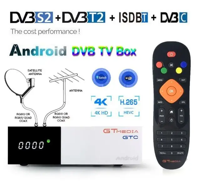 Android 2 ГБ ОЗУ цифровой ТВ-приставка GTmedia GTC DVB-T2 тюнер ISDB-T DVB-S2 спутниковый ресивер DVB-C кабель 4K телеприставка
