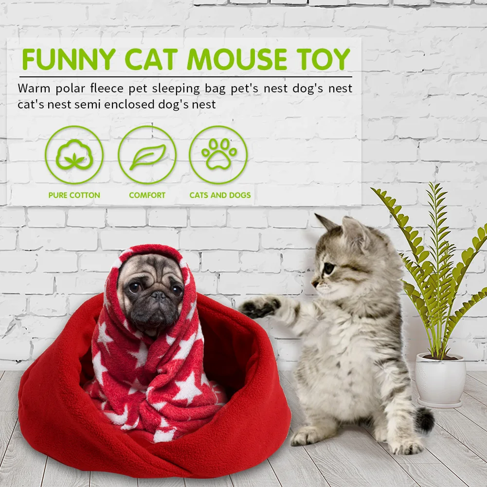 

Warm Fleece Pet Sleeping Bag Nest Soft Dogs Semi-closed Kennel Cats Dog Bed Pet Rest House Washable Kitten Cozy Bed Pet Supplies