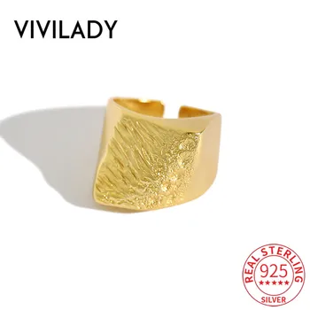

VIVILADY 100% 925 Sterling Silver Normcore Geometric Wide Irregular Open Women Charm Ring Chic Minimalist Punk Knuckle Jewelry