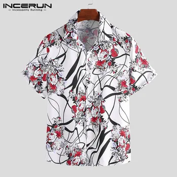 

Summer Men Shirt Printing Short Sleeve Lapel Breathable Casual Brand Blouse Fashion Vacation Mens Hawaiian Shirts S-3XL INCERUN