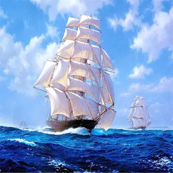 

Full Diamond Diamond Painting White Sailing Ship Pattern 2020 New Round Diamond Cross Stitch DIY Mosaic Diamond Painting Set