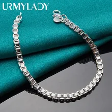 

URMYLADY 925 Sterling Silver 3mm Box Chain Bracelet For Women Men Fashion Wedding Engagement Celebration Party Charm Jewelry