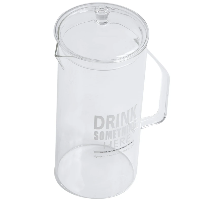 

1.2L Glass Jug With Lid,Borosilicate Glass Jug Wine,Juice,Milk,Cold Water,Hot Coffee Jug White Letter"Drink