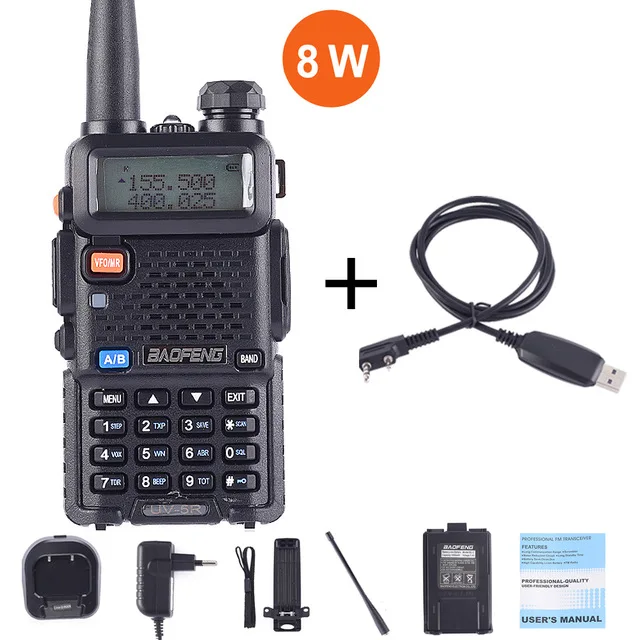 8 Вт истинно высокий мощный двухсторонний радио Walkie Talkie CB Ham портативный радио 10 км дальность 8 Вт охотничий Baofeng UV-5R 8 Вт - Цвет: UV5R-8W-Cable