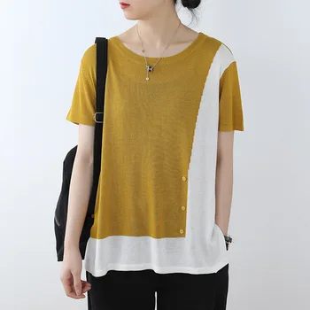 

Women Shirts Fashion T-shirts Ladies Color Matching Stripe Female Tide Harajuku Short Sleeve Loose Size Wild Tops