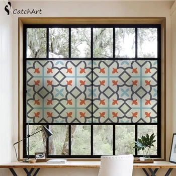 

No glue Static Cling Stained Glass Window Film Frosted Privacy Glass Sticker Home Decor Digital print Abstract geometry