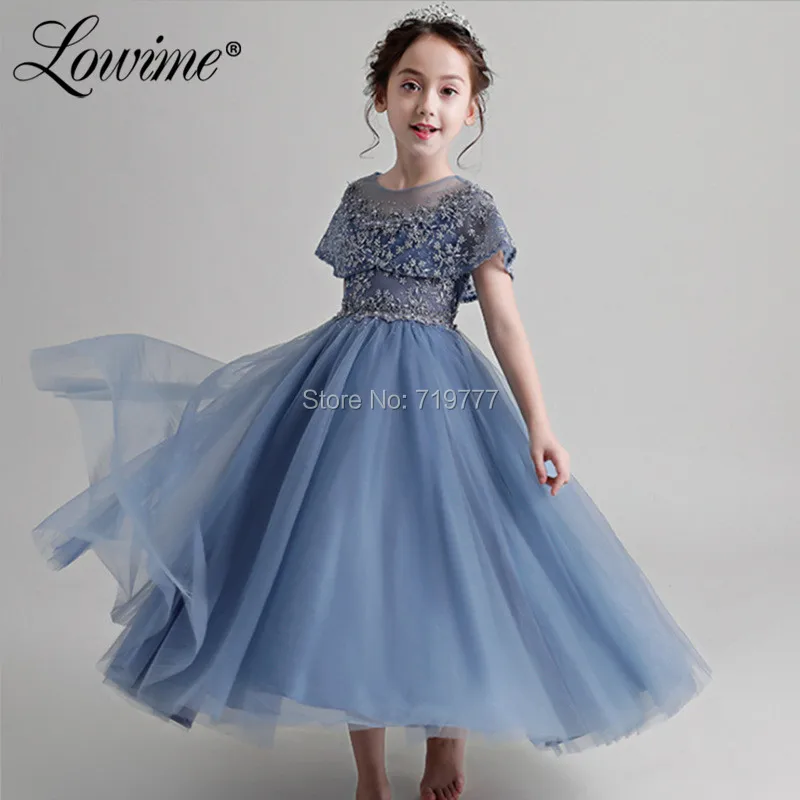 Vestido De Daminha/Новинка года; платье до середины икры с голубыми цветами для девочек; платья для причастия; фатиновые пышные платья для девочек