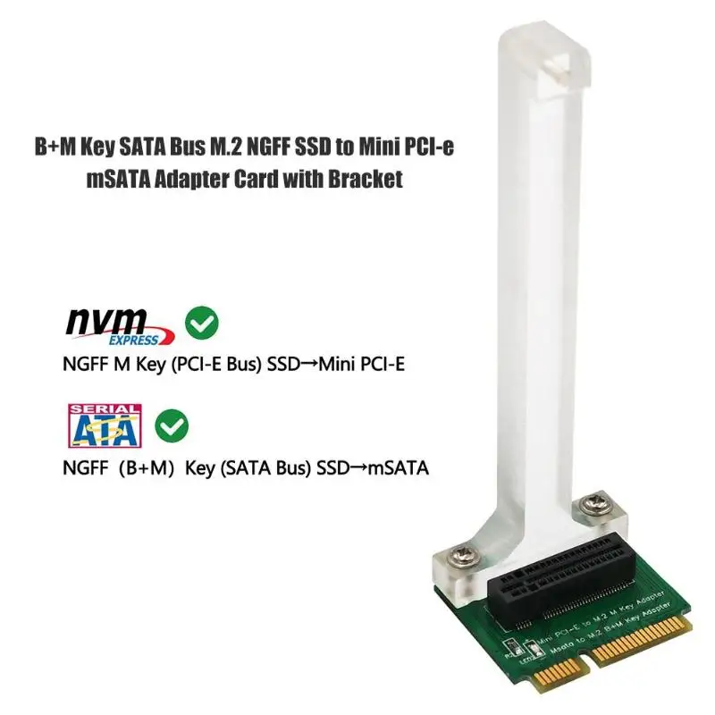 Адаптер M.2 NGFF NVMe SSD B+ M Key SATA Bus SSD to Mini PCI Express с кронштейном отличное мастерство и долговечность