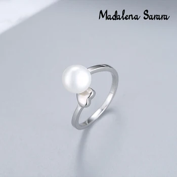 

MADALENA SARARA AAA 9-10mm Freshwater Pearl S925 Sterling Silver Simple Heart Ring Customizable MD-SP1015