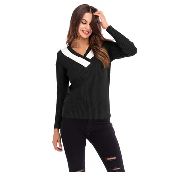 

V Neck Spring Autumn Sweater Women Pullovers Long Sleeve Shawl Knitted Sweater Jumper Pull Femme Pullover Top Blouse Truien Dame