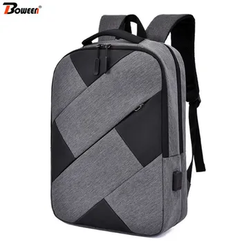 

Laptop Backpack Men 15.6 Inch USB Charging Oxford Geometry Patchwork Back Pack Male Bagpack Black Large Capacity 2019 New