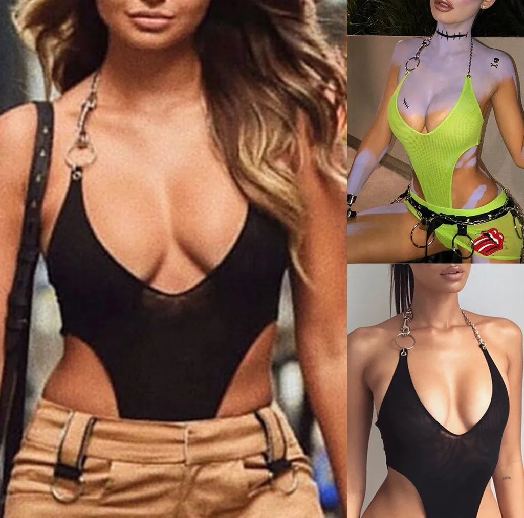 New Sexy Womens Teddies V-Neck Bodycon Sleeveless Bodysuit Short Vest Slim Jumpsuit Polyester Casual Coforatable Latex