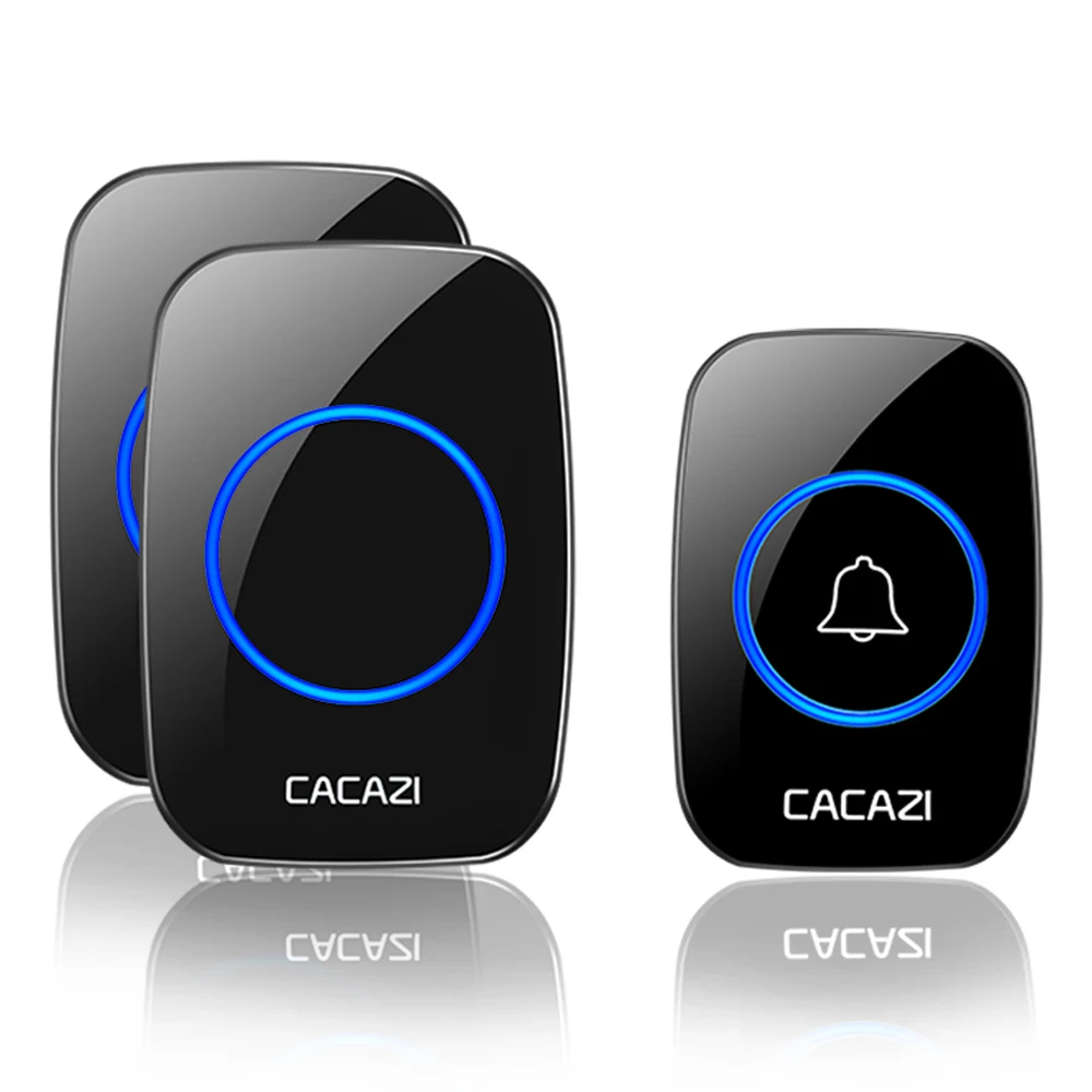 1 button 2 receiver Беспроводной дверной звонок CACAZI с водонепроницаемой батареей и кнопками, приемник с вилкой Стандарта США, ЕС, Великобритании, дистанционный светодиодный светильник на 300 м, Домашний Беспроводной звонок 60 колокольчиков - Цвет: 1 button 2 receiver