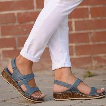 

Summer New Women Sandals Mid Heels Wedge Casual Ladies Shoes Solid Hook & Loop Female Shoes Big Size 36-43 Outdoor Beach