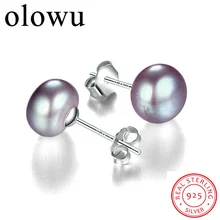 Olowu, классические,, настоящие, 925 пробы, серебряные серьги, фиолетовый, розовый цвет, серьги с пресноводным жемчугом, женские серебряные серьги-гвоздики