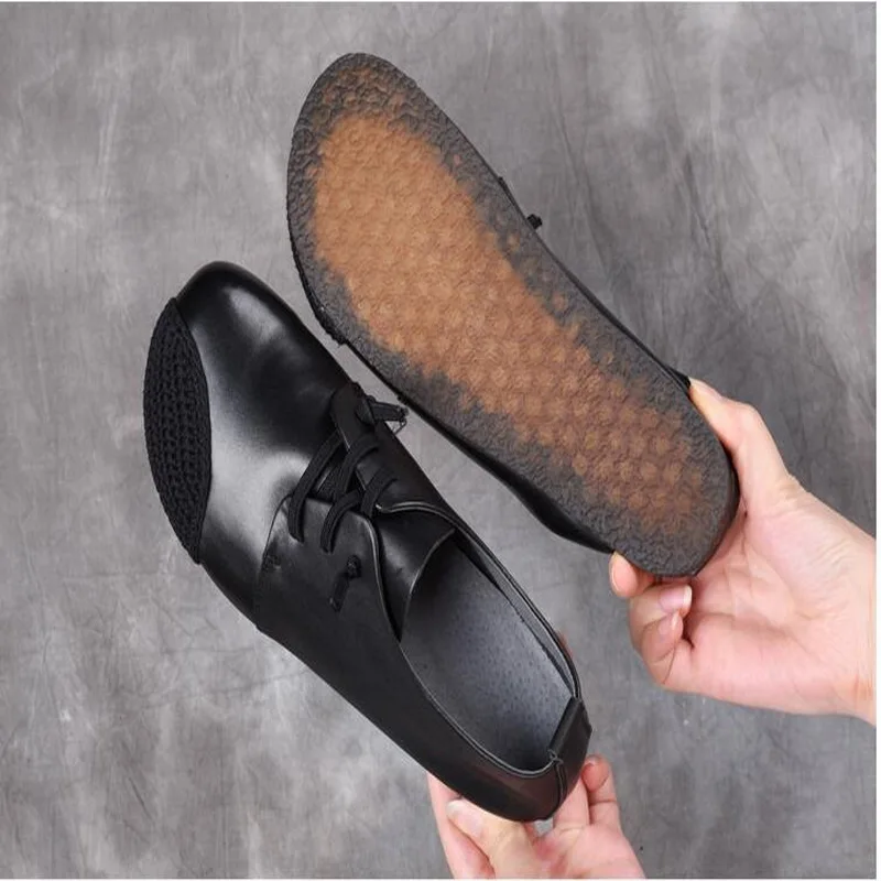 Autumn Casual Flat Shoe Genuine Leather Loafers Mother Pregnant Women Shoe Female Women Flats comfortable handmade Shoes