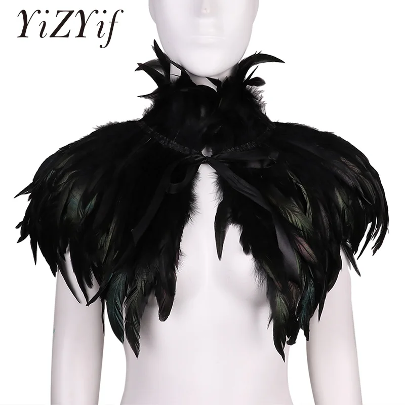 Feather Shawl Cape Gothic Victorian Scarf Poncho Wrap Natural Feather