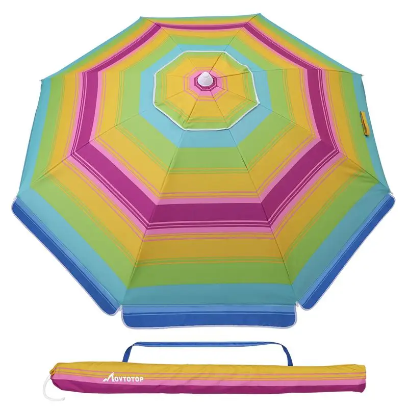 

1PC Rainbow Pattern Beach Umbrella UV Protection With Aluminum Rod Portable Wind Beach Umbrella Adjustable Sand Umbrella