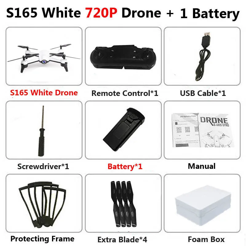 Профессиональный складной Дрон S165 с двойной камерой 4K HD WiFi FPV широкоугольный оптический поток RC Квадрокоптер Вертолет игрушки VS SG106 - Цвет: White 720P 1B Foam