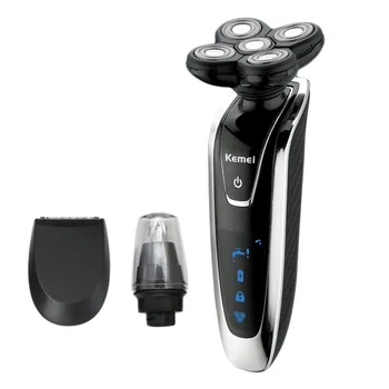 

Men Washable Rechargeable Rotary Shaver Razor with 5D Floating Structure+Sideburns+Nose Hair Cutter Quick Charge Hair