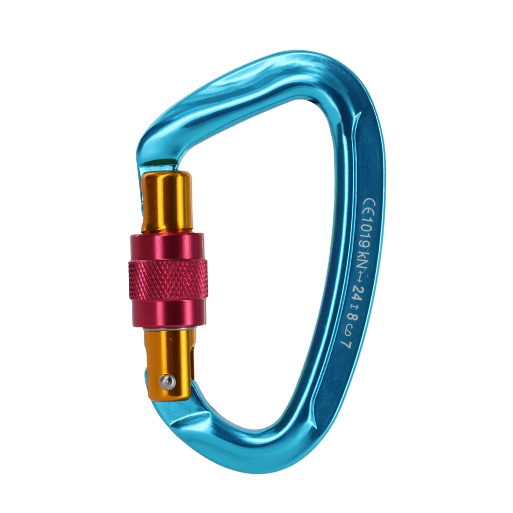 

24KG Outdoor D-Shape Rock Climbing Hiking Screw Lock Carabiner Buckle 24KN Exploring Rappelling Rescue Engineering Protection