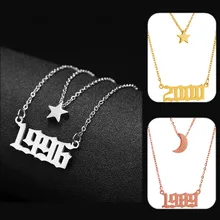 

Custom Name Necklace Gold Color Stainless Steel Year Number Star moon Sun Pendant Layered Necklace 1980-2019 Birthday Year Gift