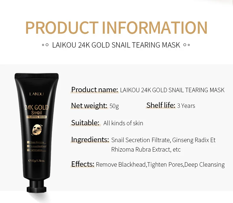 Hfc7601063d8647bf8987cb2064f72a4b6 24K Gold Snail Collagen Peel Off Mask Remove Blackheads Acne Anti-Wrinkle Lifting Firming Oil-Control Shrink Pores Face Skin Car
