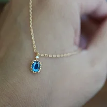 

Fine 100% natural stone choker for women Simple retro blue CZ chain necklace jewelry for female vintage Clavicle Chain for girl