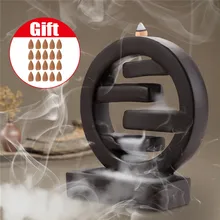 Круглая керамическая курильница для благовоний с обратным потоком, курильница, держатель для благовоний, домашний декор, украшение для гостиной+ 20 конусов, украшение мебели