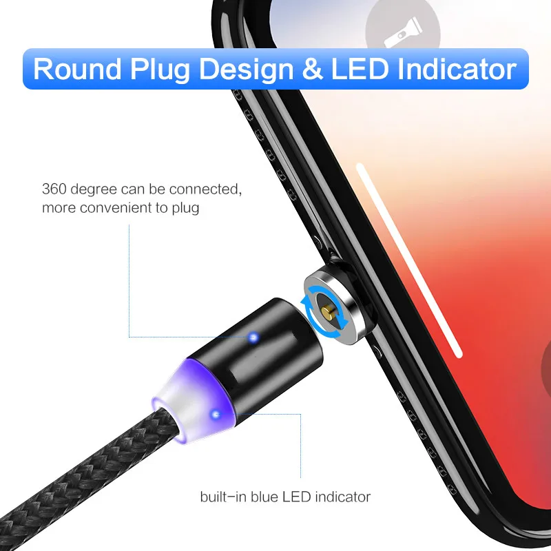 1 м Магнитный зарядный кабель Micro USB кабель для iPhone XR XS Max X магнитное зарядное устройство usb type C светодиодный кабель для зарядки