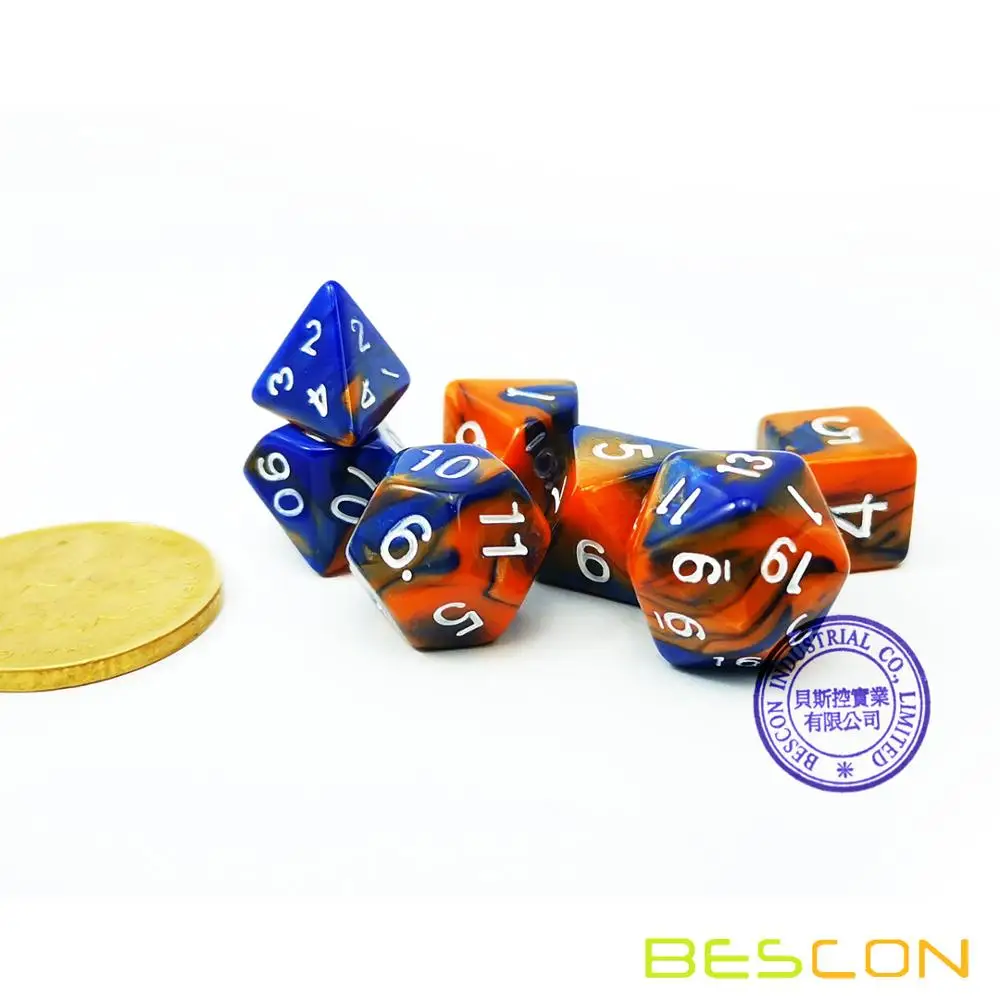 Mini Two Tone Polyhedral RPG Dice Set 10MM Small Dice Set D4-D20 in Tube 7pcs set Bescon