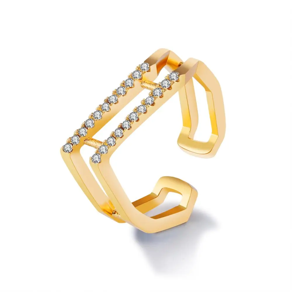 

HT-15 Trendy Opening Midi Knuckle Ring For Women Gold Color CZ Crystal Stackable Rings Wedding