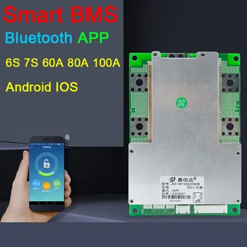 

7S 6S 24V Smart Liion Lithium Battery Protection Board PC Phone Bluetooth APP 60A 80A 100A Li-ion Lipo BMS Packs Balance JBD
