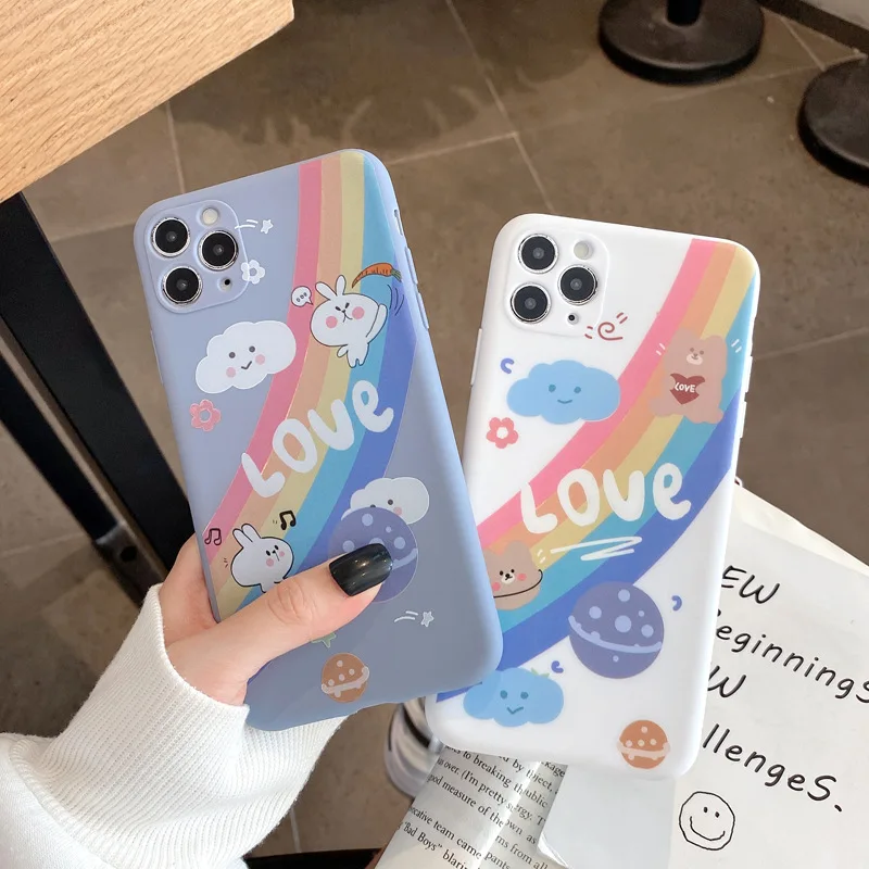 Радужный мультяшный чехол для телефона iPhone 11 Pro Max XR X XS 7 Puls 8 Plus милые мягкие