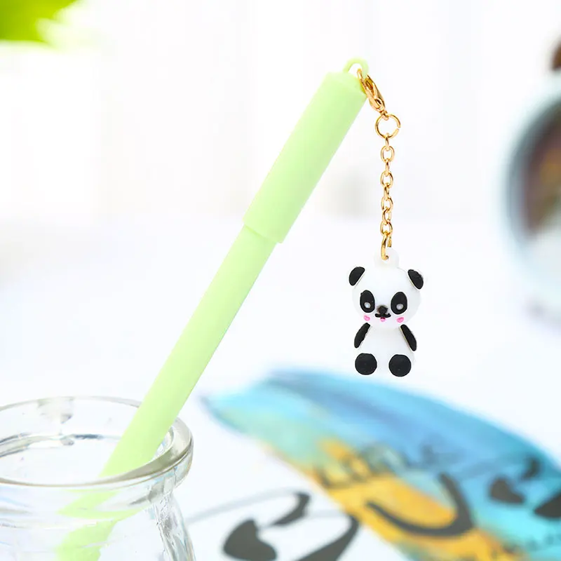 green 1pc Креативная гелевая ручка с подвеской Kawai Panda, милый корейский мультяшный карамельный цвет, школьный офисный материал, кавайный синий подарок для детей - Цвет: green 1pc