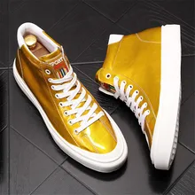 Gold Men's Sneakers 2019 Autumn and Winter Matte Leather High Top Men's Shoes Fashion Casual Men's Boots Male 6#22D50