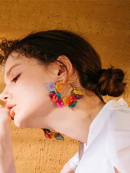 

S12-008 Exaggeration Geometric 925 Sterling Silver Petunia Colorful Round Hoop Korean Flower Earrings With Hoop