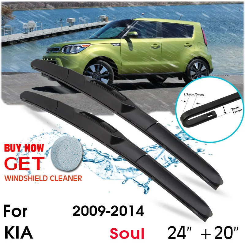 

Car Wiper Blade Front Window Windshield Rubber Silicon Refill Wipers For KIA Soul 2009-2014 LHD / RHD 24"+20" Car Accessories