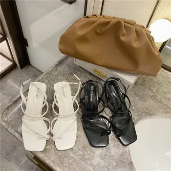 

2020 Summer Women Sexy Slippers Black Designers Block Heel Ladies Shoes Party Dress Thin Heel Sandals Brand Woman Elegant Slides