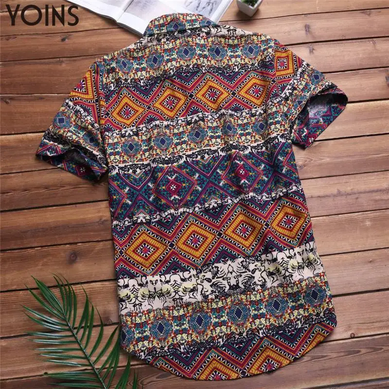Гавайские мужские рубашки, 5XL, приталенные, хлопковые, с цветочным рисунком, с коротким рукавом, с отложным воротником, изогнутый подол размера плюс, топы, Camisa, летние, INCERUN