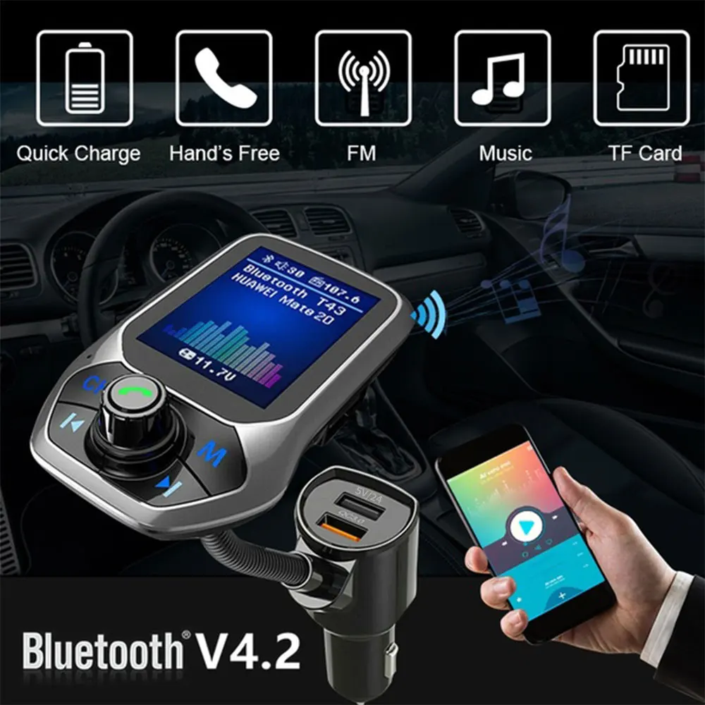 Автомобильный Bluetooth громкой связи цветной экран автомобильное зарядное устройство адаптер зарядное устройство беспроводной автомобильный Bluetooth fm-передатчик MP3 радио адаптер