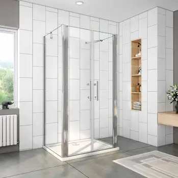 

Shower cabin, U-shaped, fixed sides, front of two folding sheets, 6MM EASYCLEAN tempered glass, ANTICAL treatment