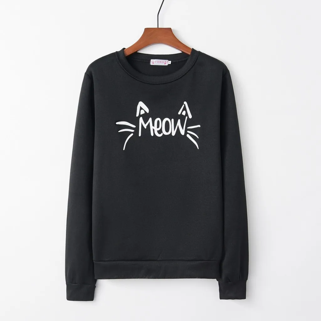 

JAYCOSIN Sweatshirt Korean Women Cat Printing Shirt Long Sleeve O-neck Hip Hop Pullover Hoodies Sweatshirts female clothes 9727