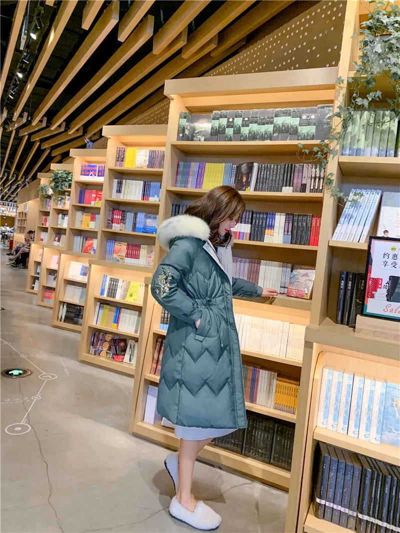 Dongdaemun, женский пуховик выше колена,, стиль, приталенное облегающее, приталенное, облегающее, хлопковое пальто, зимнее, плотное, теплое