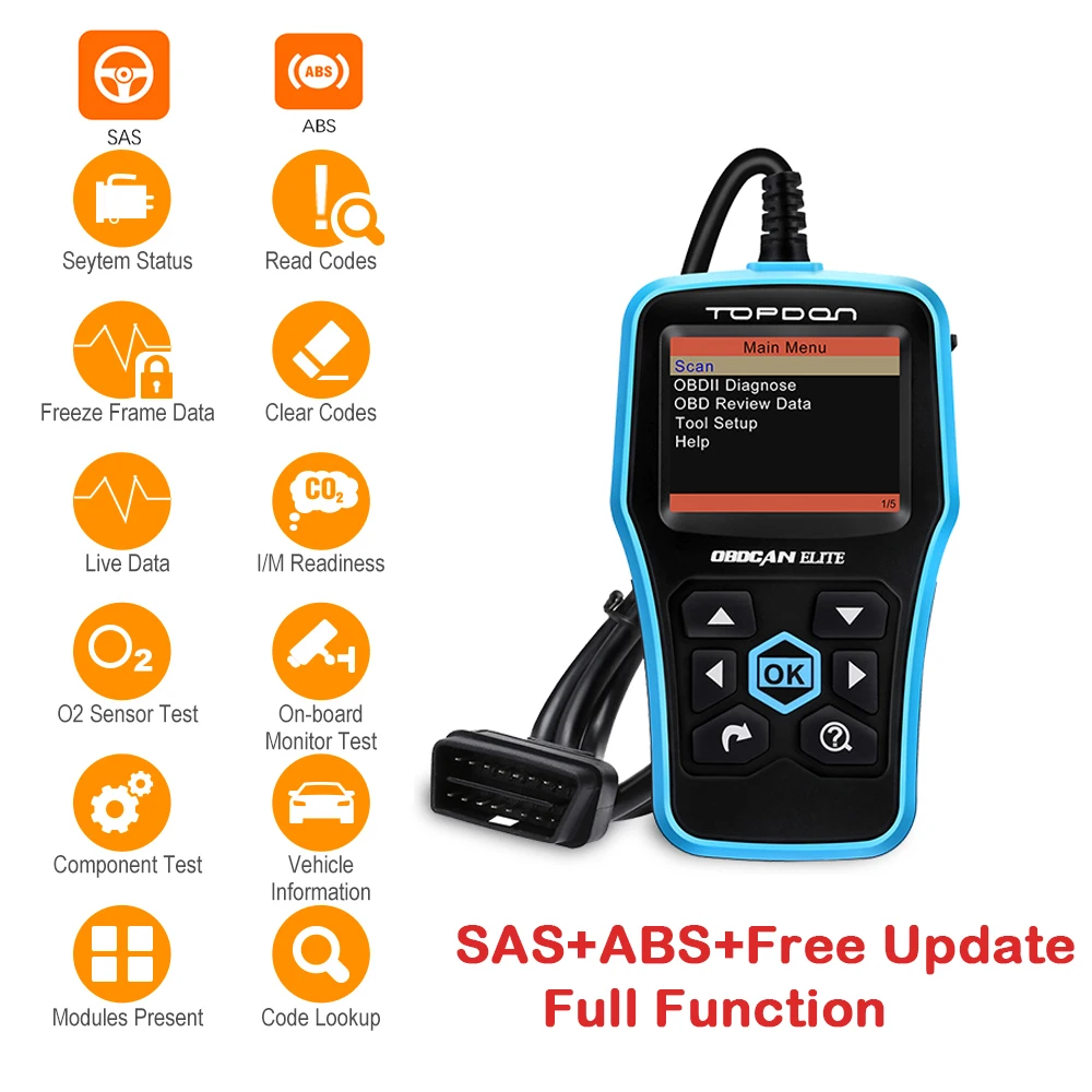 Topdon Elite ABS/SRS Universal CAN OBD2 Car Code Reader Auto Diagnostic