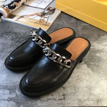 

Europe&America women's high quality genuine leather slip-on loafers shoes hot fashion real leather flat Flat Mules EU35-40 size